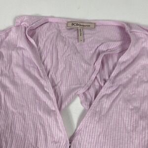 BCBGeneration Bodysuit Womens Small Pink Ribbed Wrap Front Tie Waist One Piece